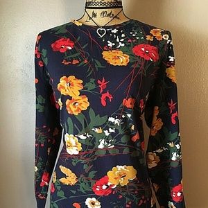 Denim & Company Top Navy Floral Long Sleeve QVC